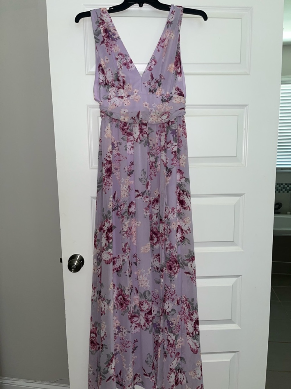 Lulu's Lilac Floral V-Neck Maxi Dress